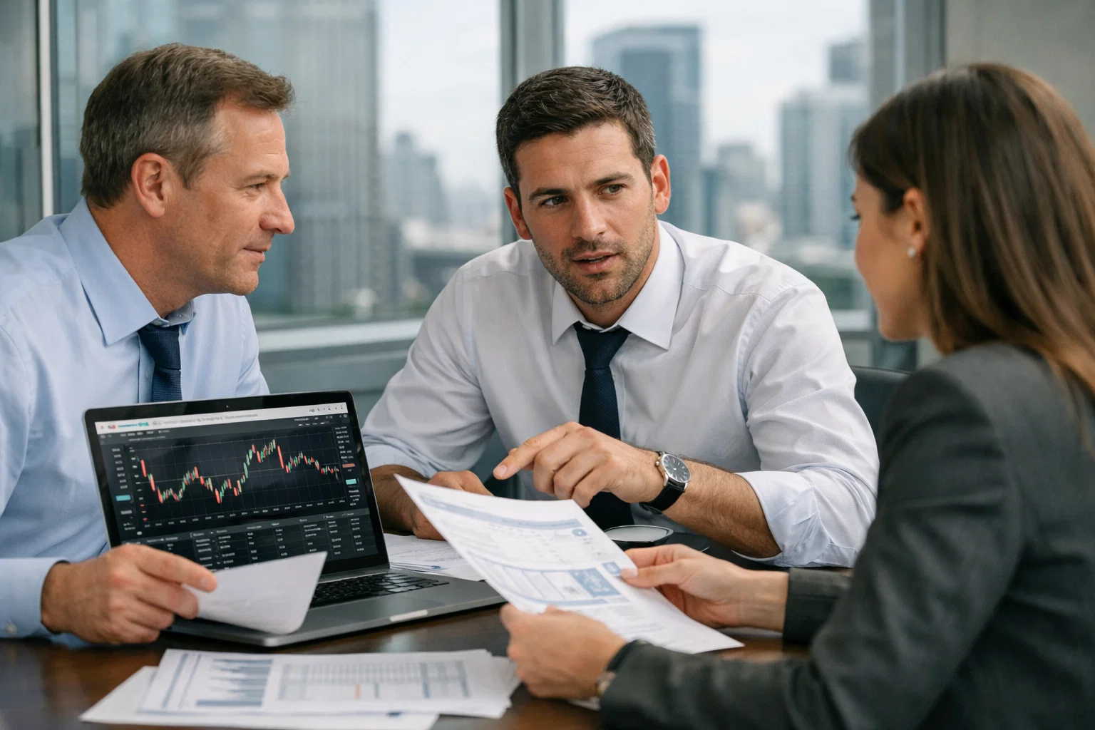 CFD broker chart discussion with analysts reviewing price action.